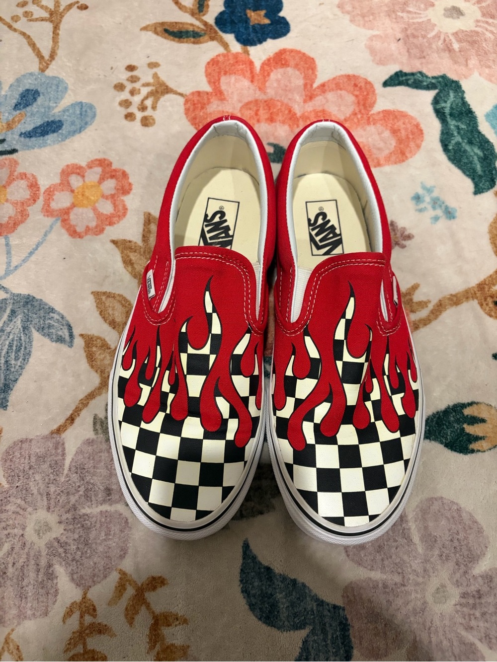 Vans Slip-On Checkerboard Flame Shoe - Red